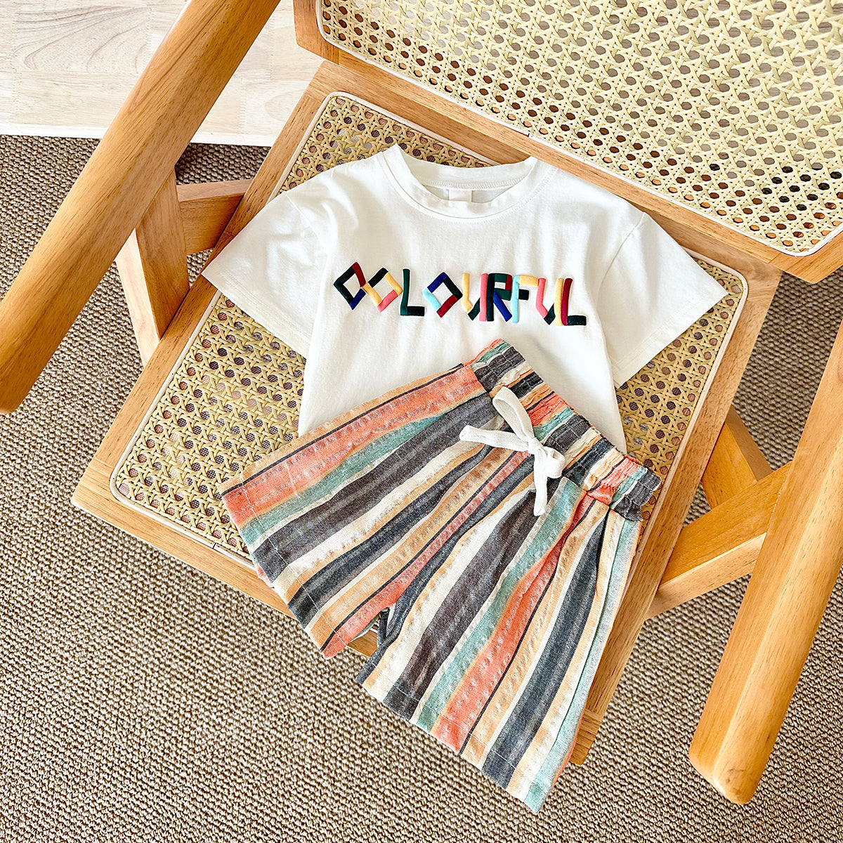 Summer Casual Embroidery Short Sleeve T-shirt & Colorful Shorts