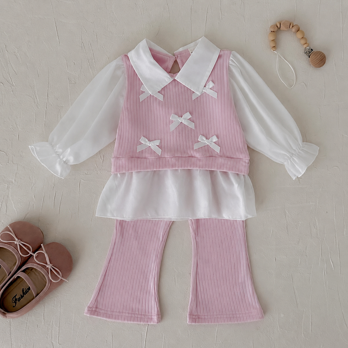 Bow Decor Fake Two-Piece Set for Baby Girls