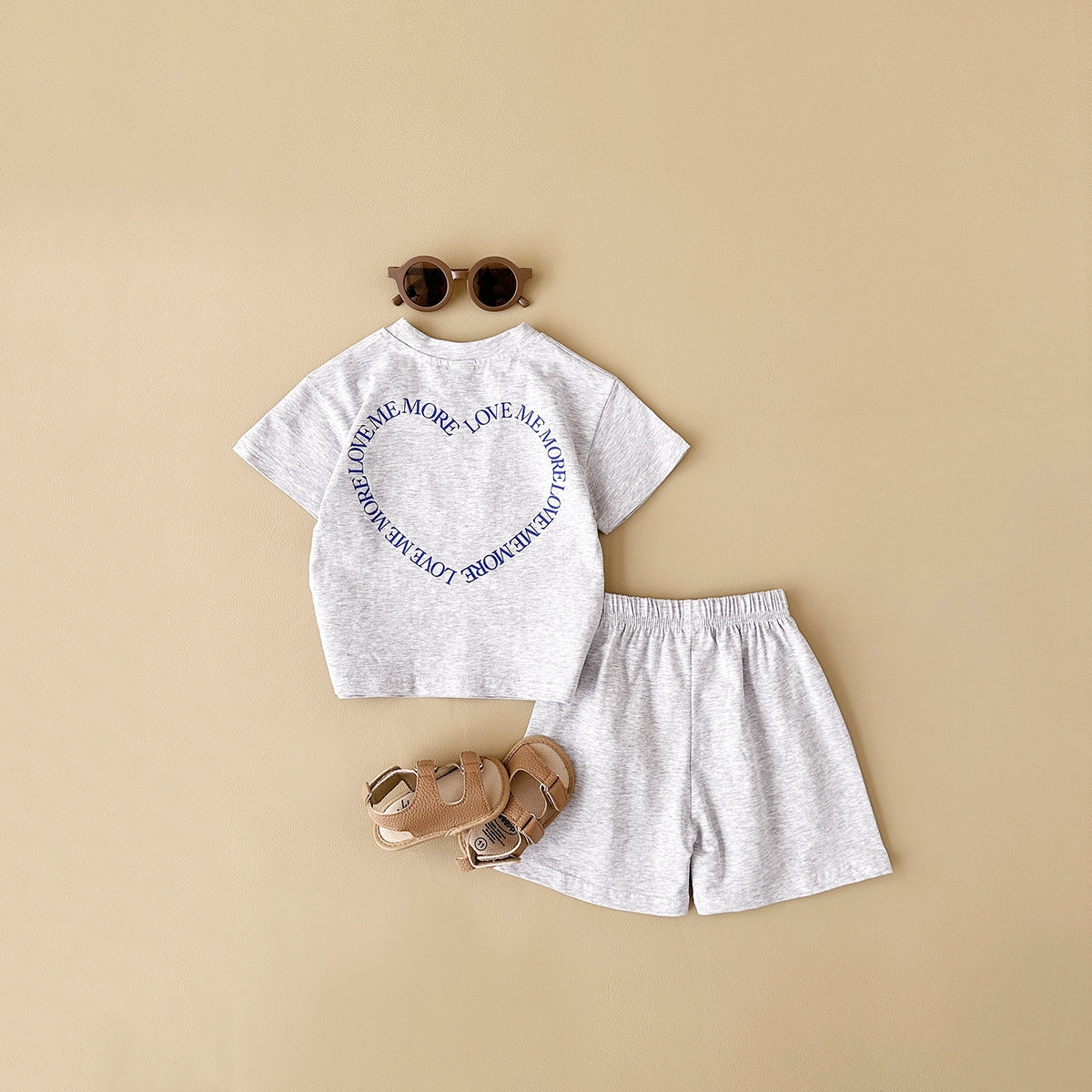 Multi-color Fashion 2-Piece Heart Print Short Sleeve Set