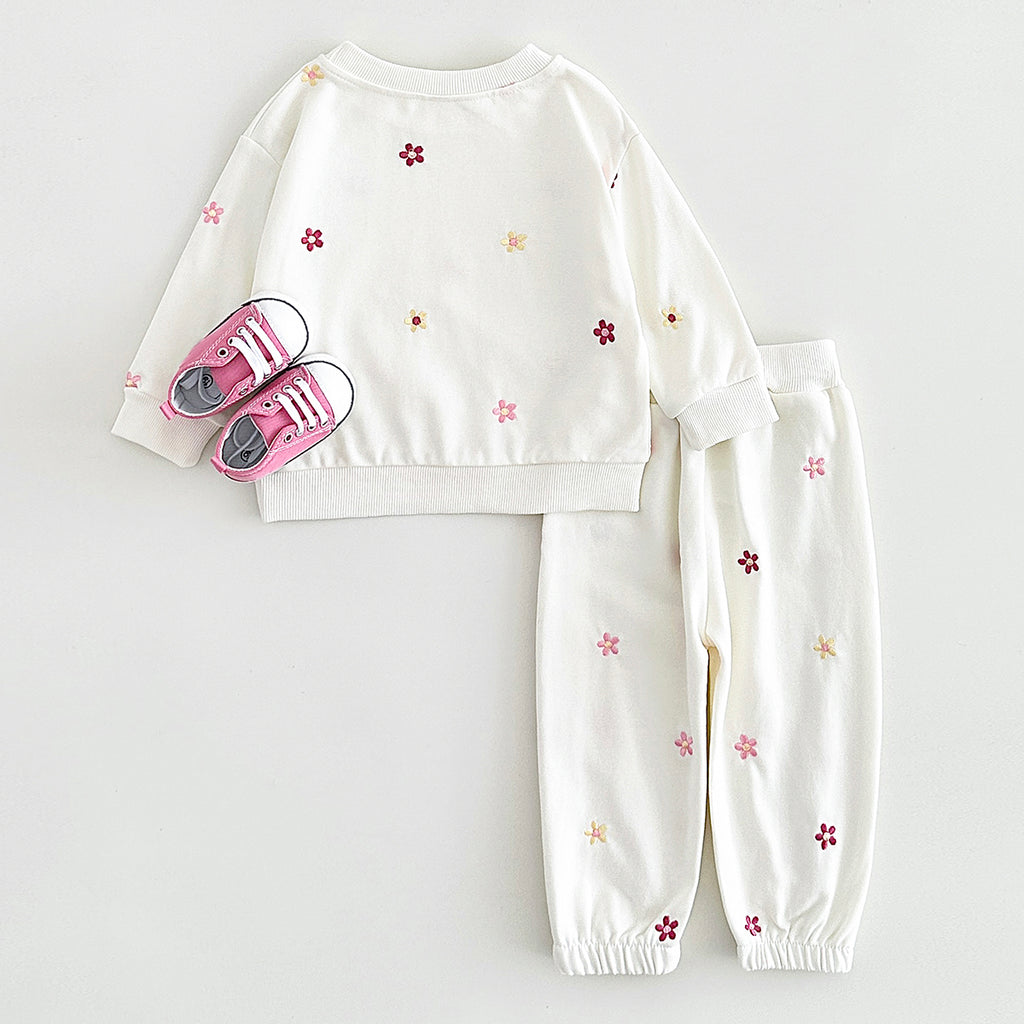 Toddler All-over Color Flower Outfit, Sweatshirt & Pants 2Pcs