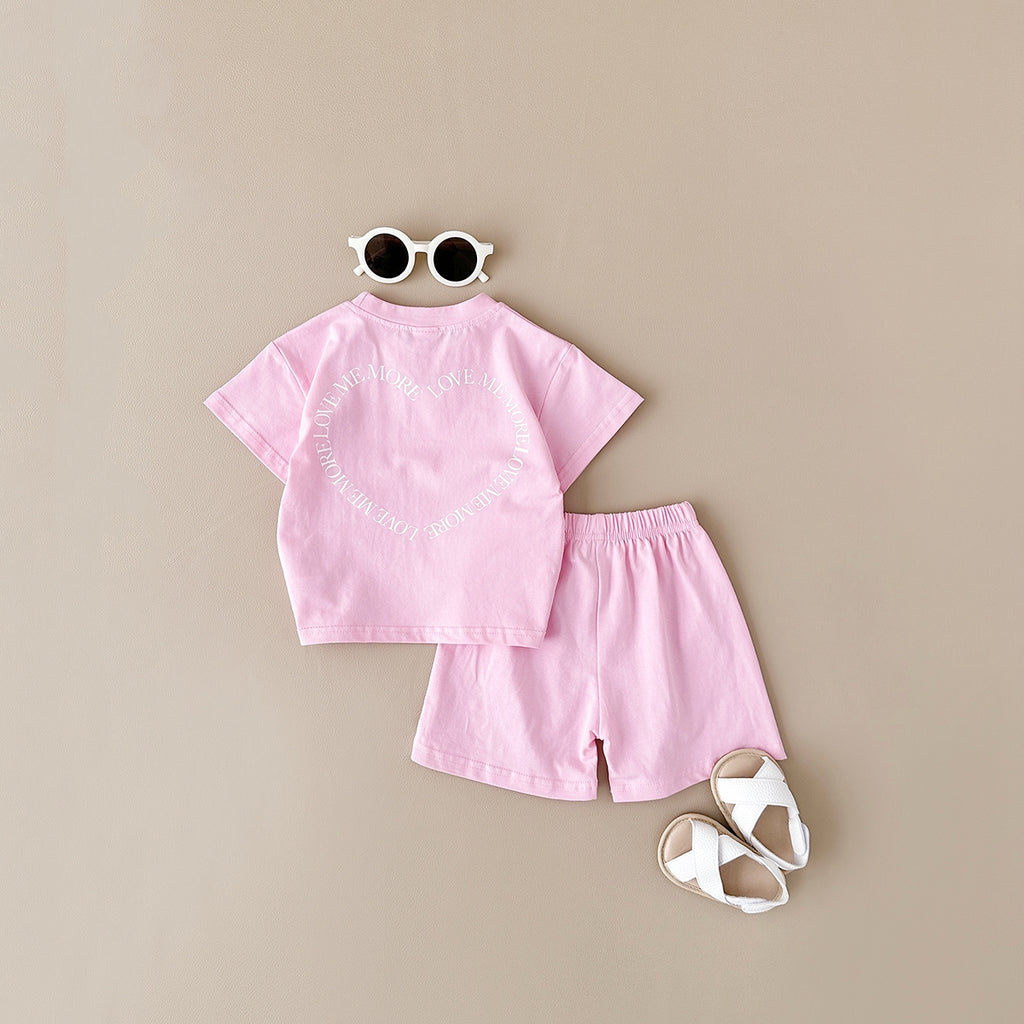 Multi-color Fashion 2-Piece Heart Print Short Sleeve Set