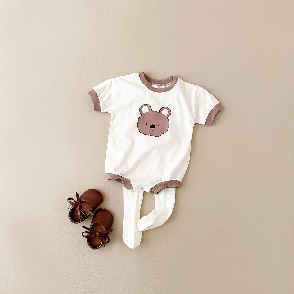 Summer Cartoon Bear Print Short Sleeve Romper