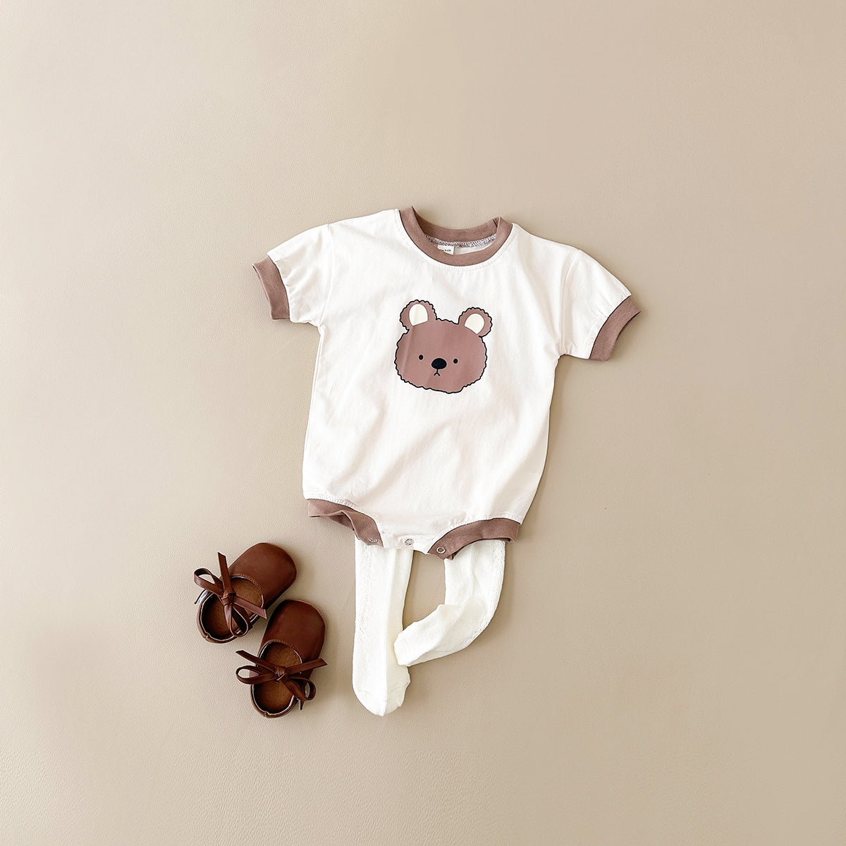 Summer Cartoon Bear Print Short Sleeve Romper