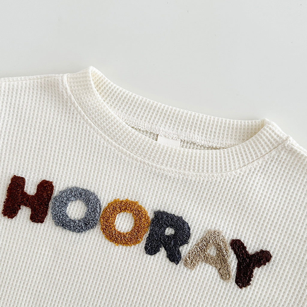 Ins Korean Waffle Infant Separates Crew Neck Letter Toddler Loungewear