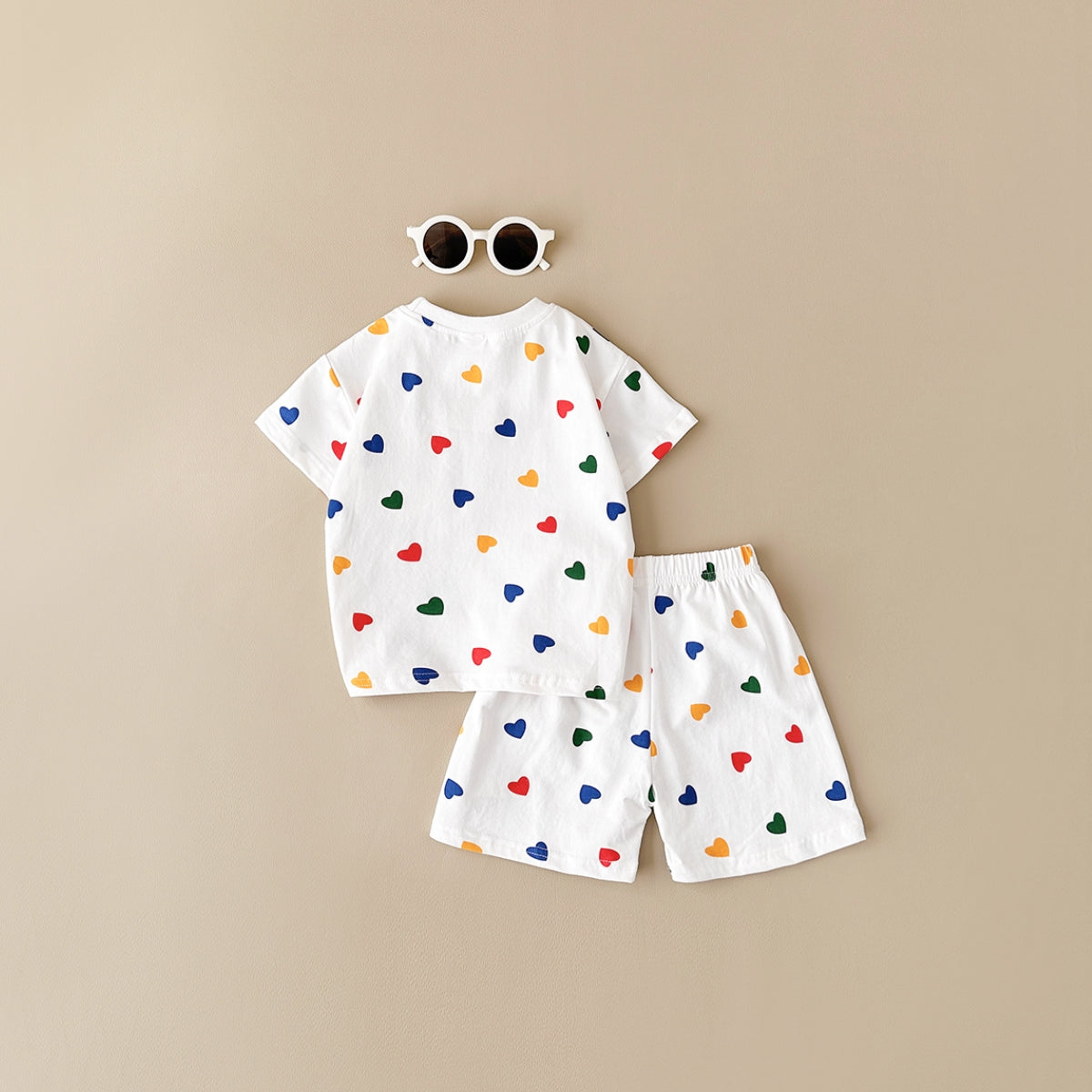 Sweet Rainbow Tiny Heart Girls Set Pocket Cotton Summer Baby 2Pcs Suit