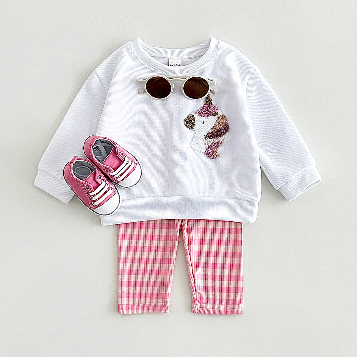 Infant Crew Neck Animal Sweatshirt With Striped Stretch Pants