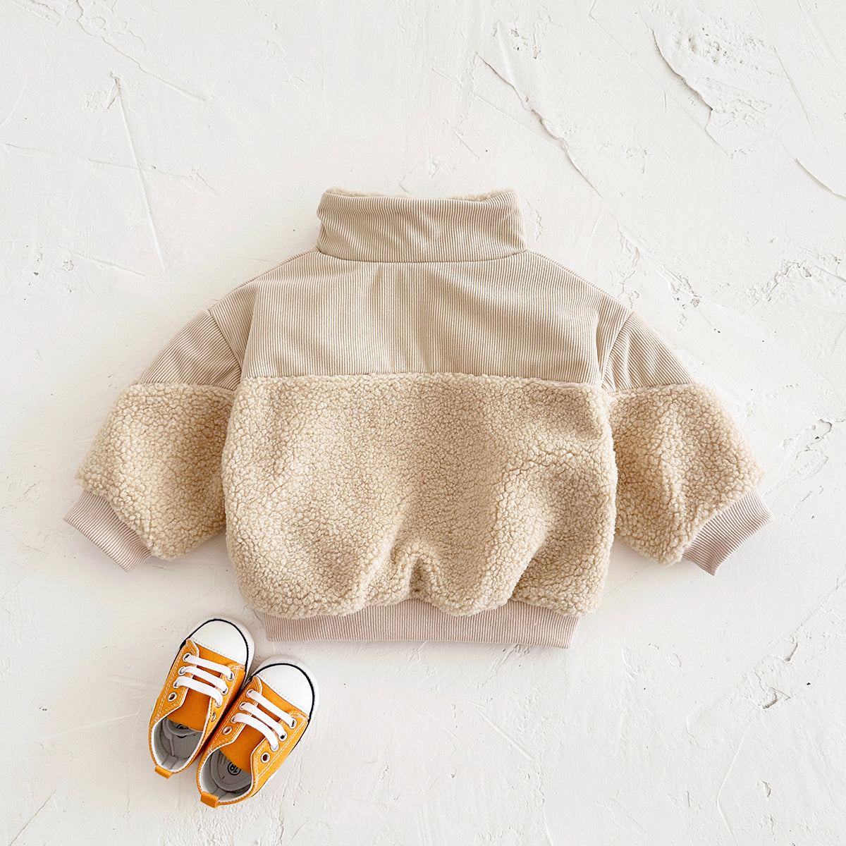 Cute Baby Sherpa Spliced Coat, Corduroy Kids Top With Front Pocket