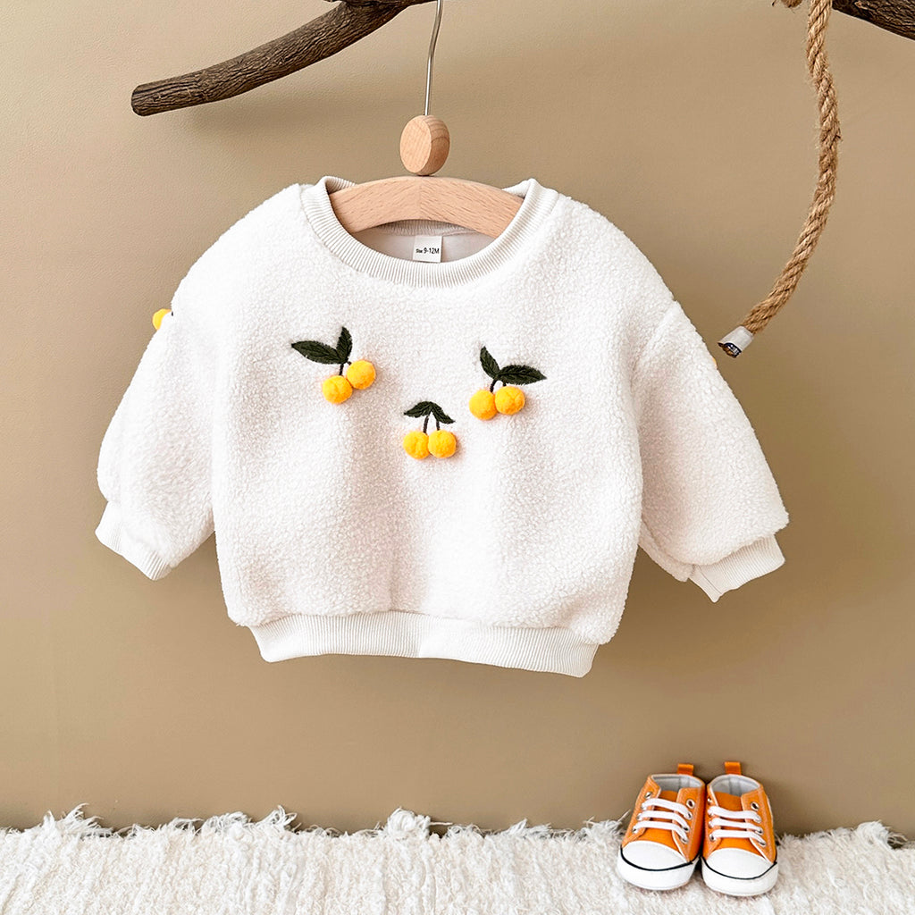 Simple Crewneck Kids Fleece Sweatshirt, 3D Cherry Fun Cute Baby Top