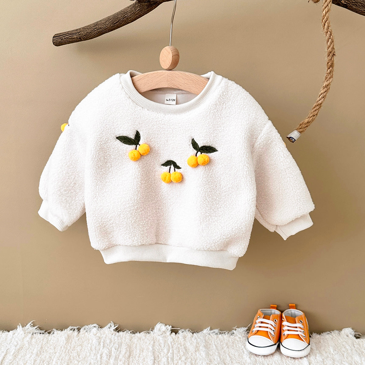 Simple Crewneck Kids Fleece Sweatshirt, 3D Cherry Fun Cute Baby Top
