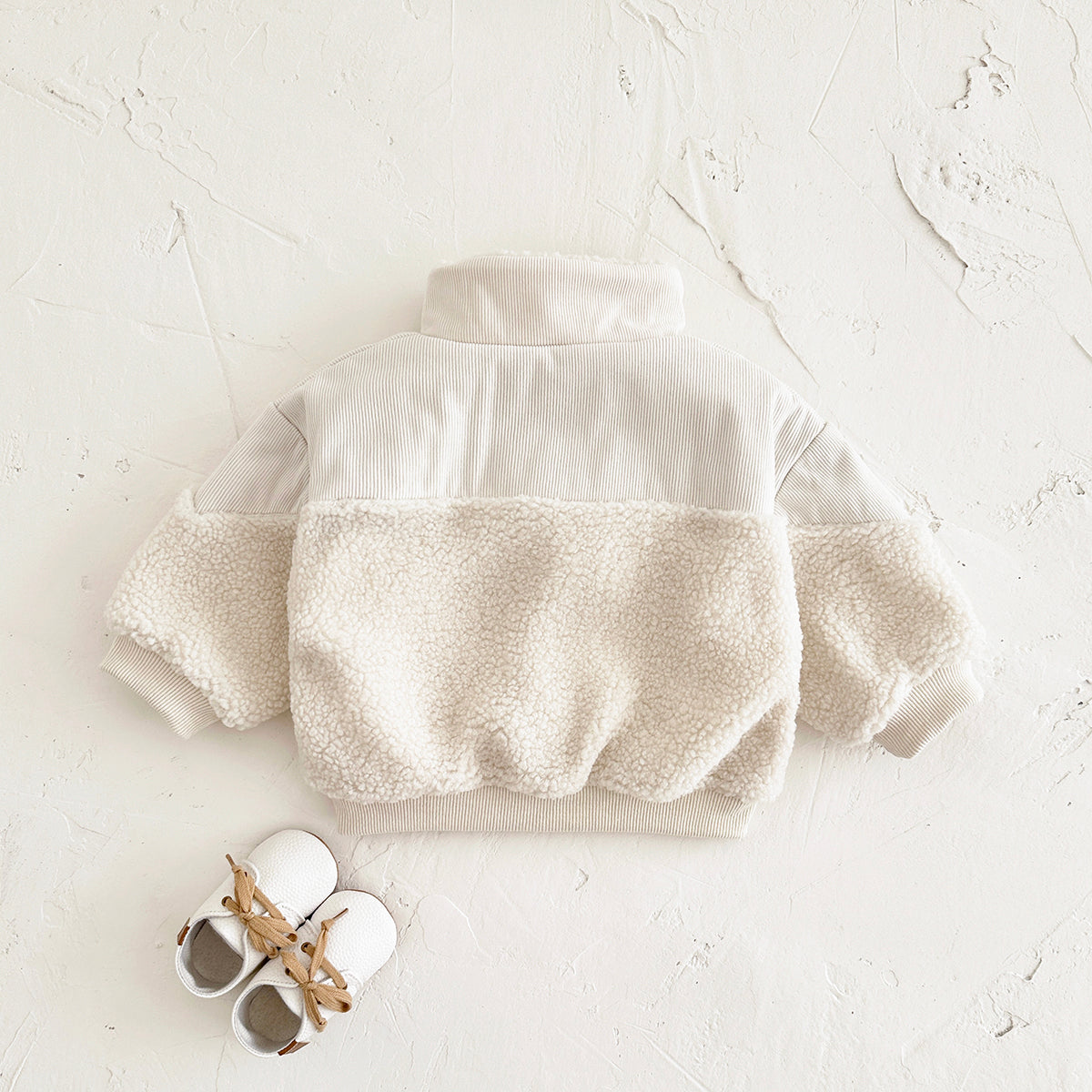 Cute Baby Sherpa Spliced Coat, Corduroy Kids Top With Front Pocket