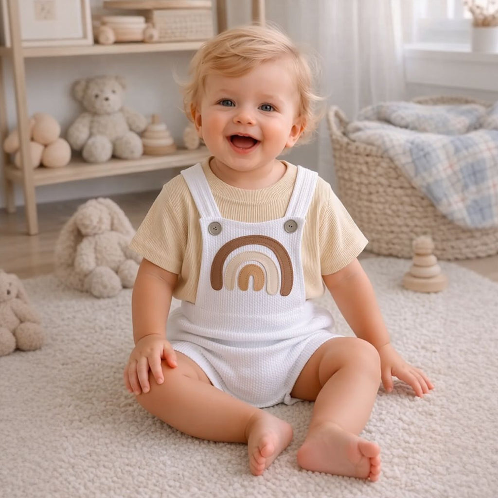 Summer Rainbow Applique Short Sleeve Romper Set
