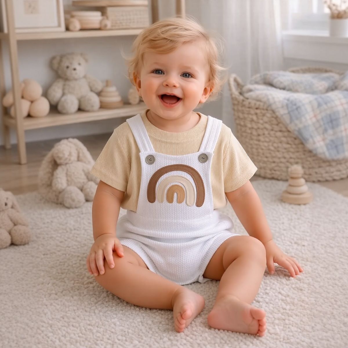 Summer Rainbow Applique Short Sleeve Romper Set