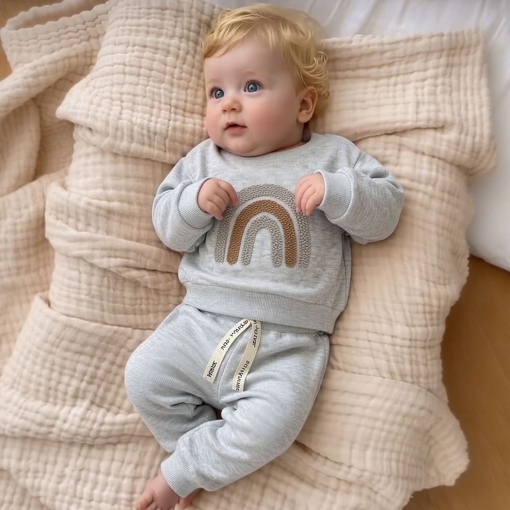 Rainbow Pattern Sweatshirt Set for Baby Boys, Spring Autumn