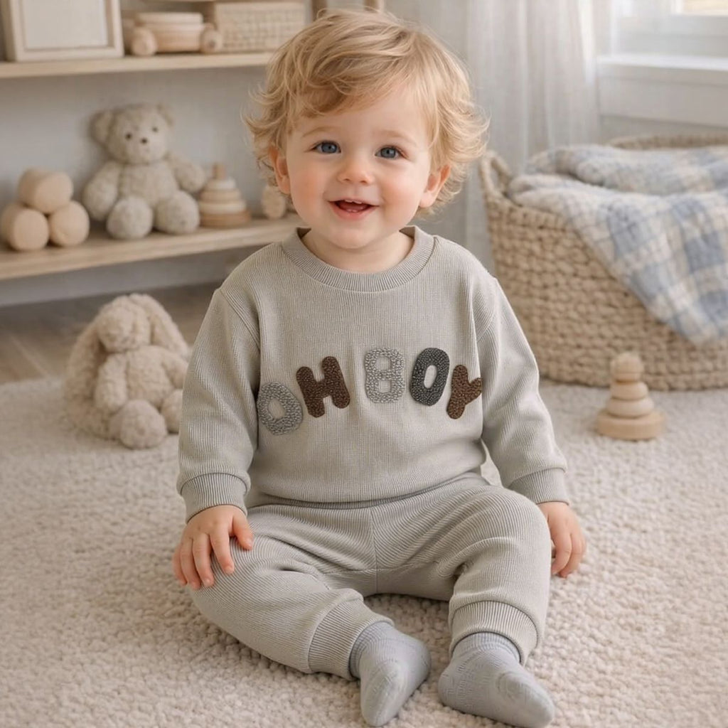 OH BOY Embroidered Set for Baby Boys, Spring Autumn
