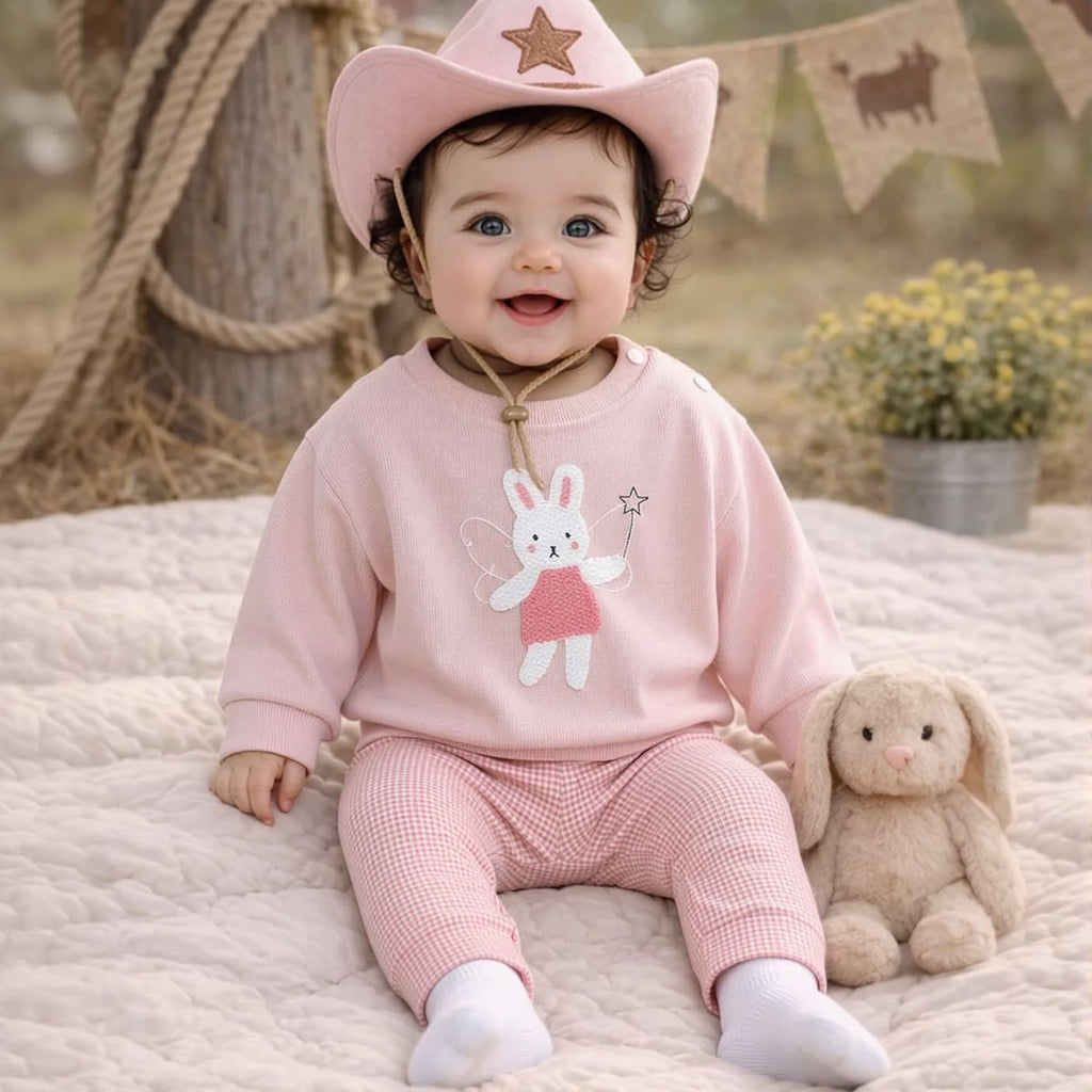 Bunny Towel Embroidery Set for Baby Girls, Spring Autumn