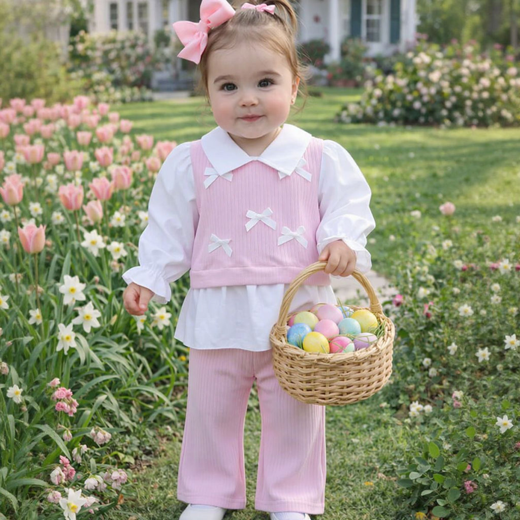 Bow Decor Fake Two-Piece Set for Baby Girls