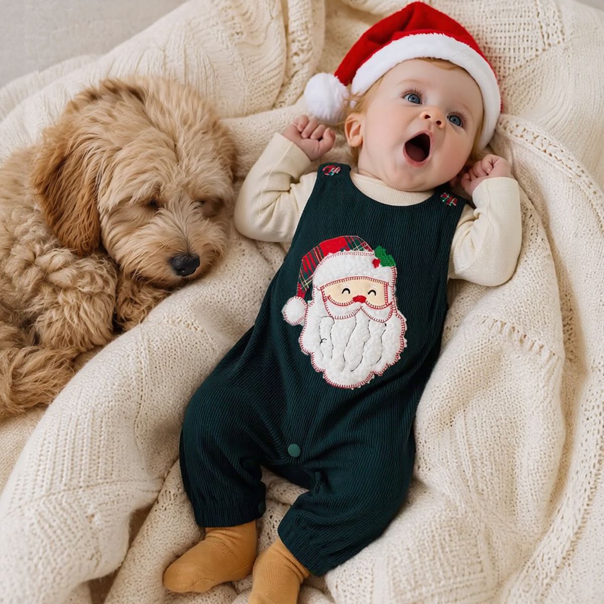 Santa Head Festive Overalls for Baby Boys & Girls