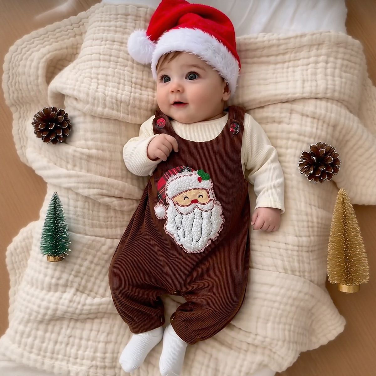 Santa Head Festive Overalls for Baby Boys & Girls