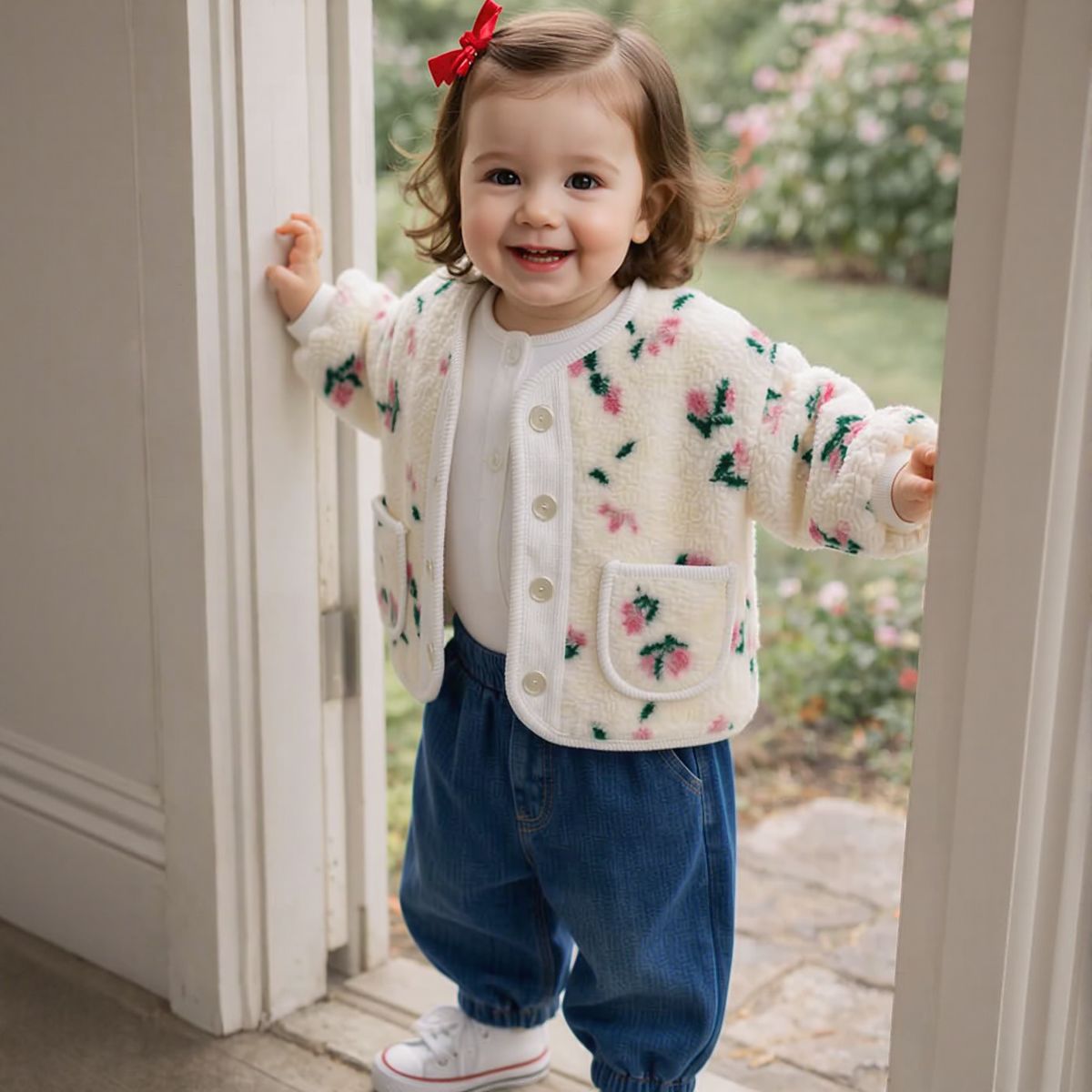 Autumn Winter Floral Fleece Jacket for Baby Girls