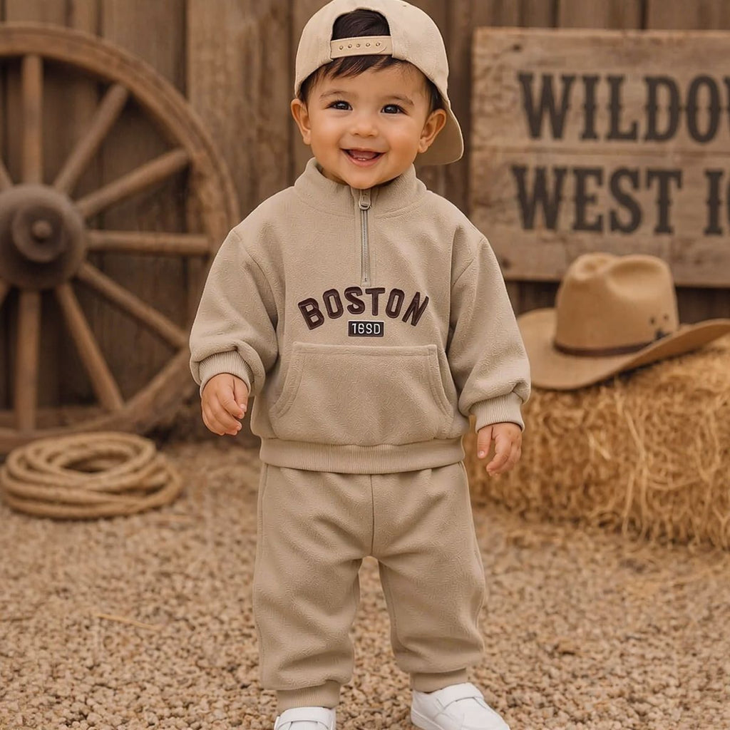 Fashion Embroidered Letter Outfit for Baby Boys, Autumn Winter