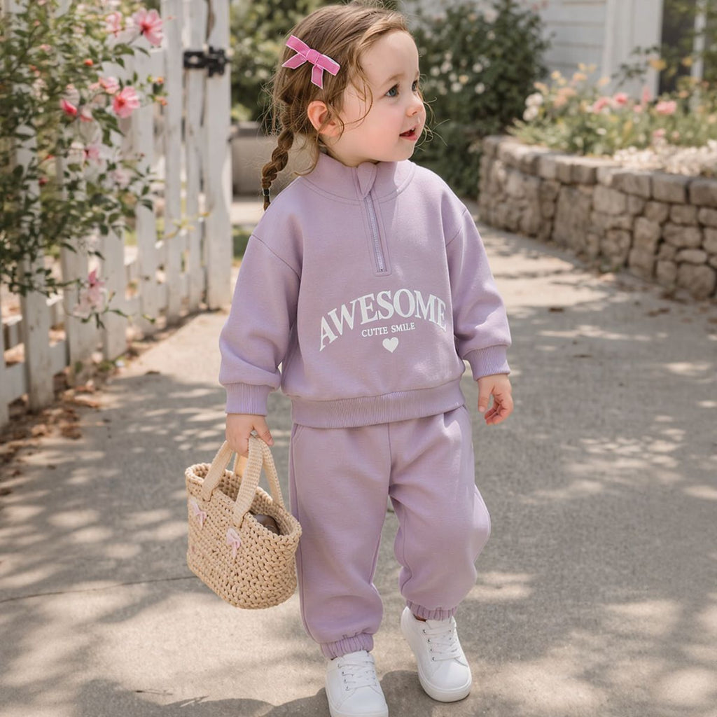 Autumn and winter fleece-lined letter print girls' fashion set