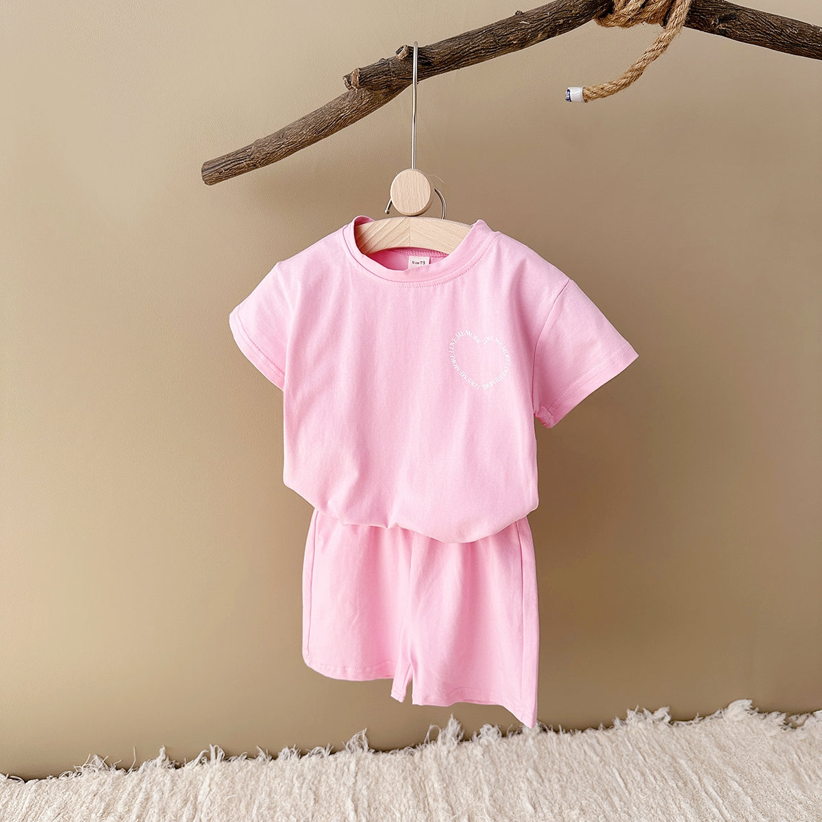 Multi-color Fashion 2-Piece Heart Print Short Sleeve Set
