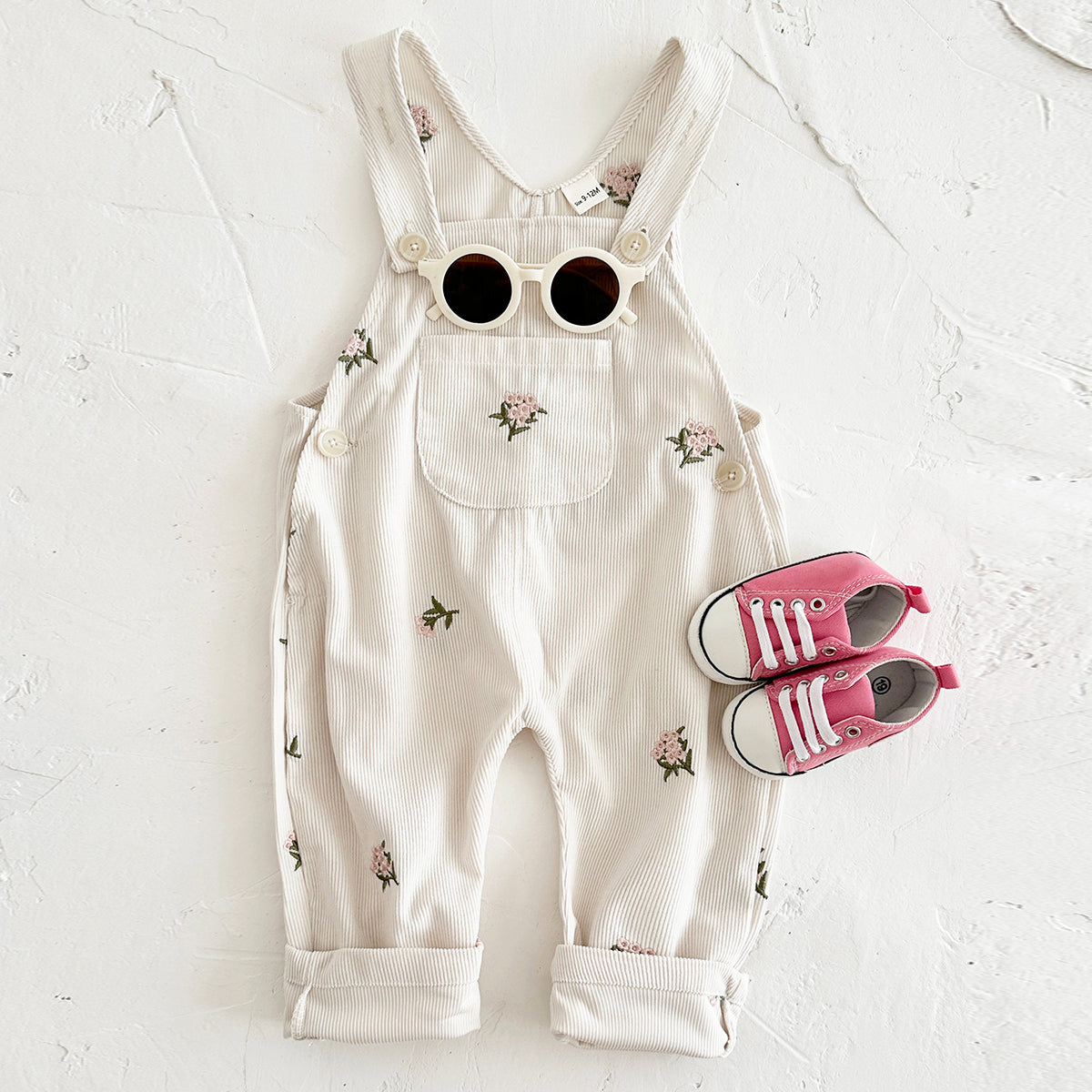 Baby Girl 2 Tone Embroidered Overalls, Loose Versatile Infant Trousers