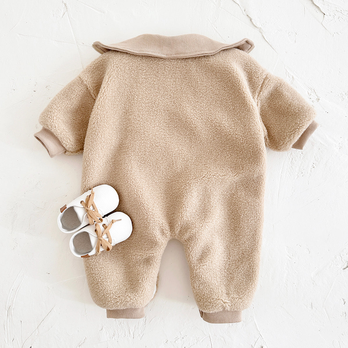 Baby Boy Girl Collar Sherpa Romper, Half Zip Winter Infant Outfit