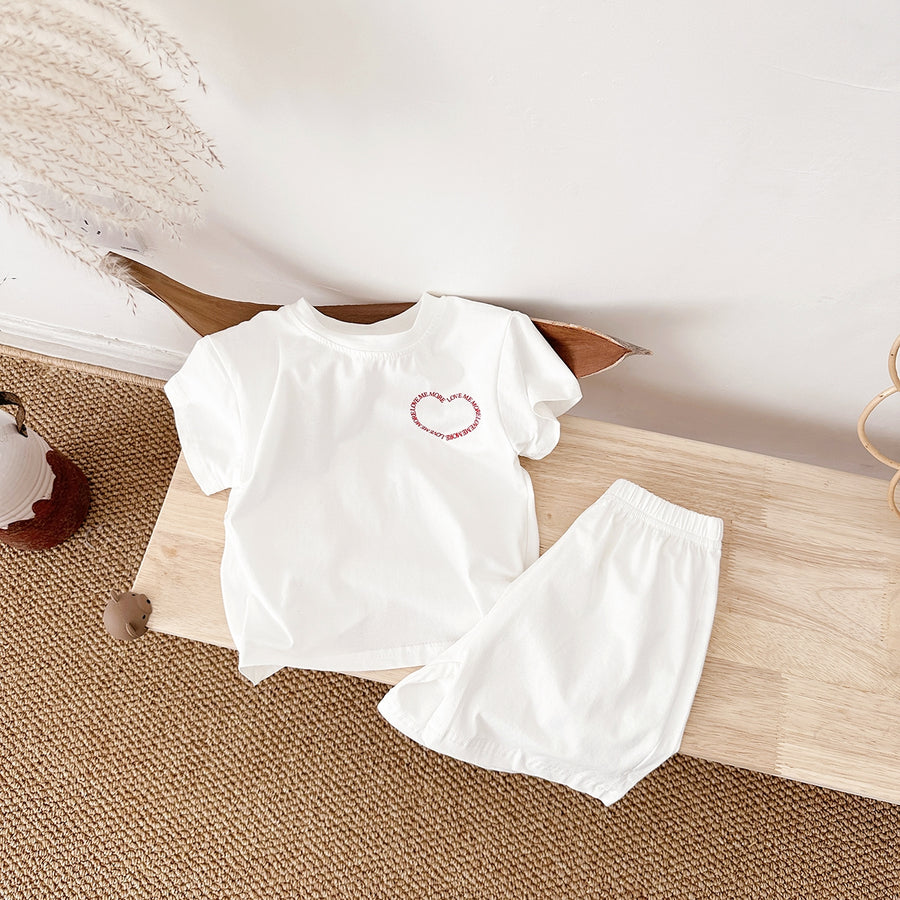 Multi-color Fashion 2-Piece Heart Print Short Sleeve Set