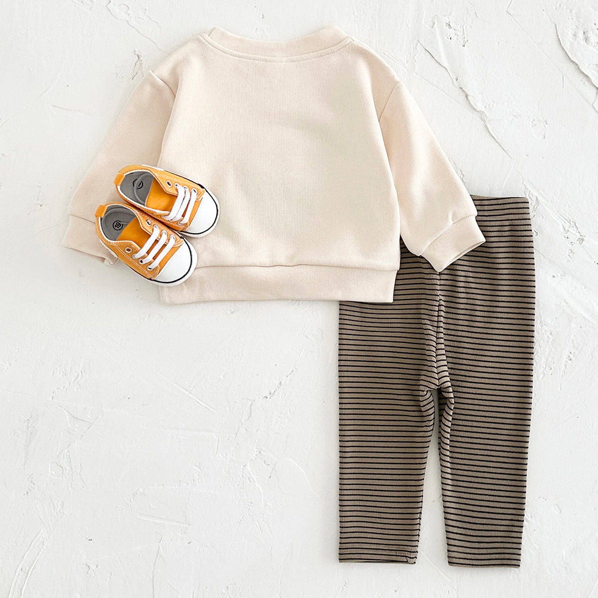 Cute Baby Snack Outfit, 3D Towel Embroidery Sweatshirt With Striped Pants