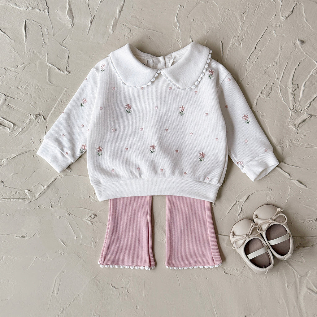 Baby Girl Floral Embroidered Long Sleeve Top and Pants Set Spring Autumn 0-3 Years Old