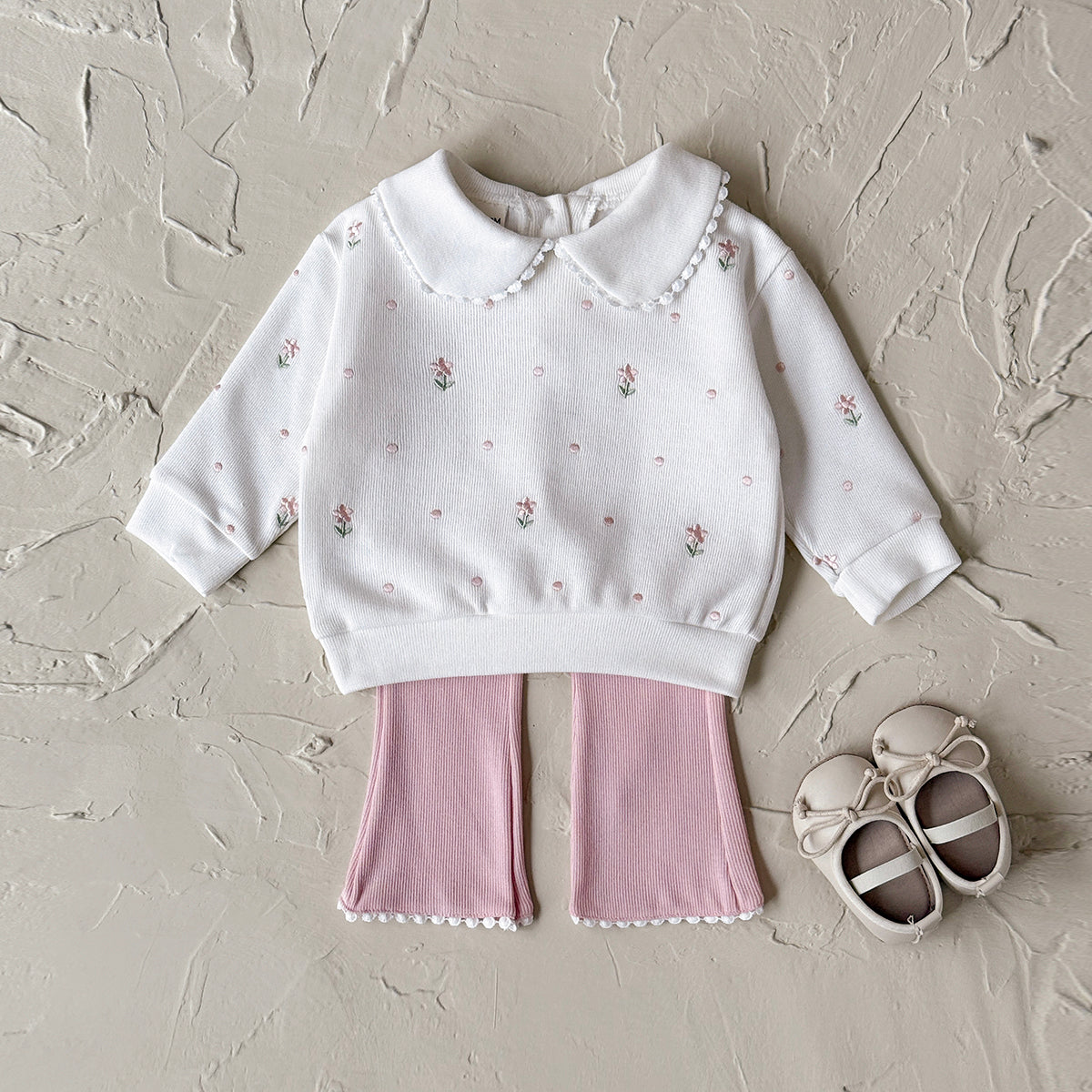 Baby Girl Floral Embroidered Long Sleeve Top and Pants Set Spring Autumn 0-3 Years Old