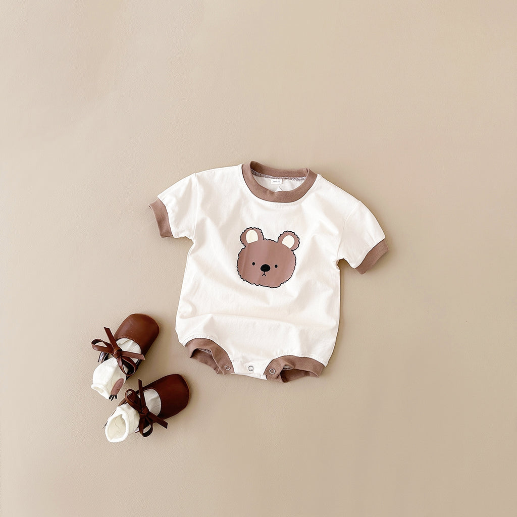 Summer Cartoon Bear Print Short Sleeve Romper