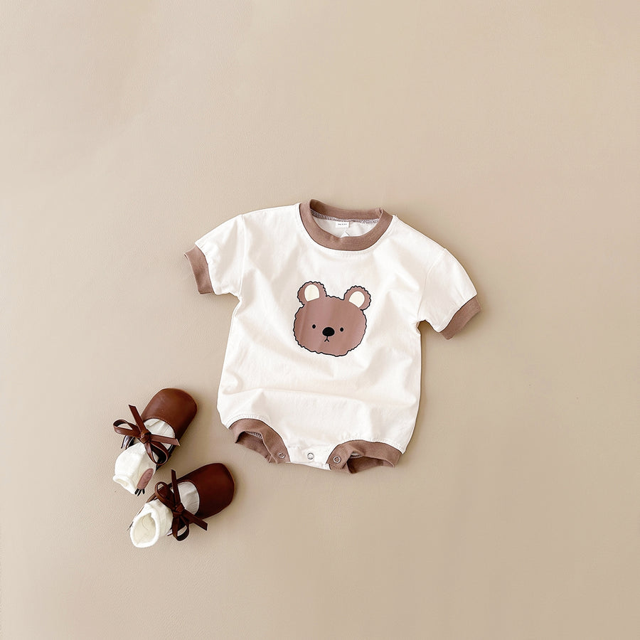 Summer Cartoon Bear Print Short Sleeve Romper