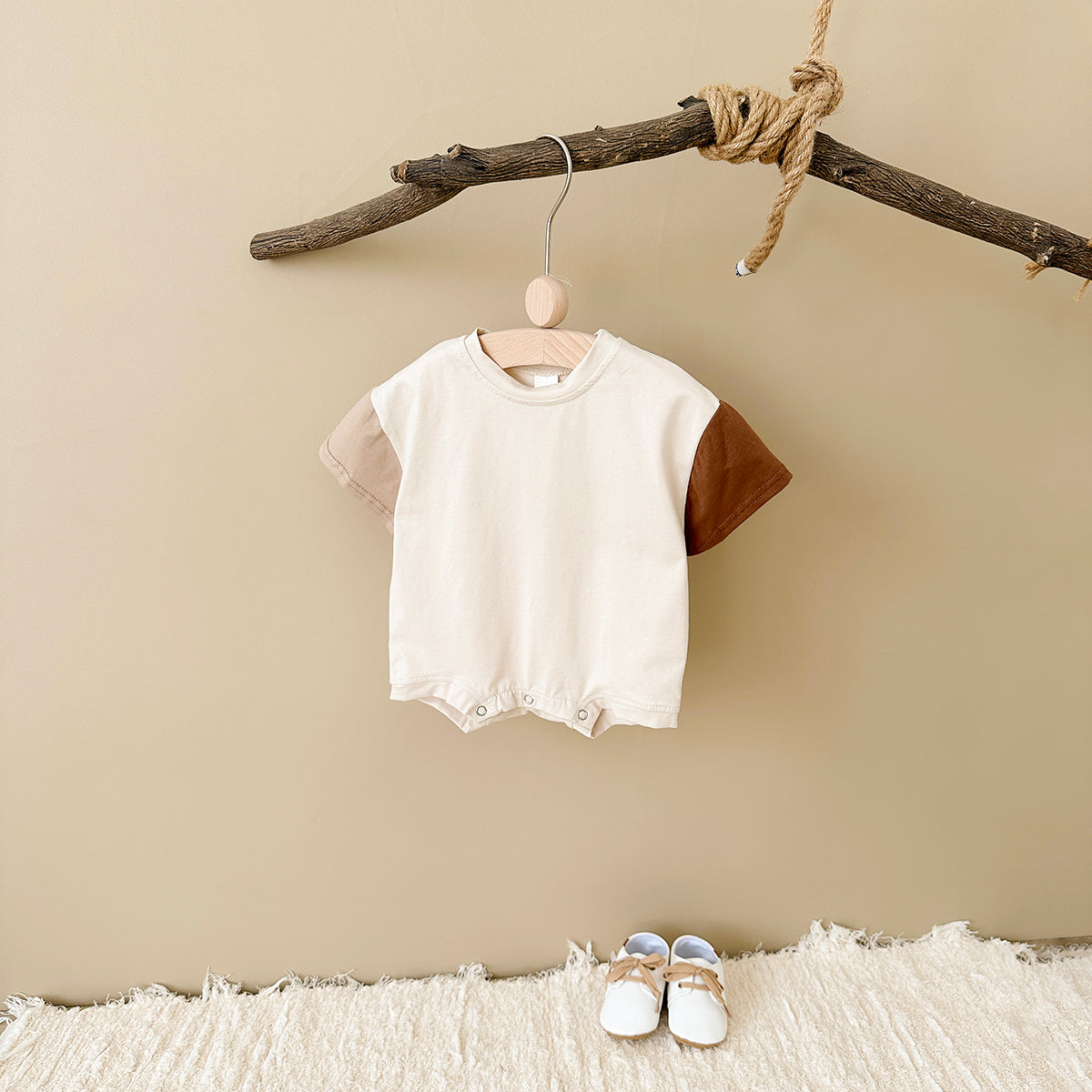 Gradient Spliced Short Sleeve Romper for Baby Boys & Girls