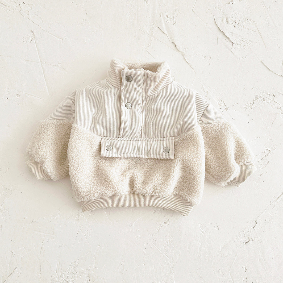 Cute Baby Sherpa Spliced Coat, Corduroy Kids Top With Front Pocket