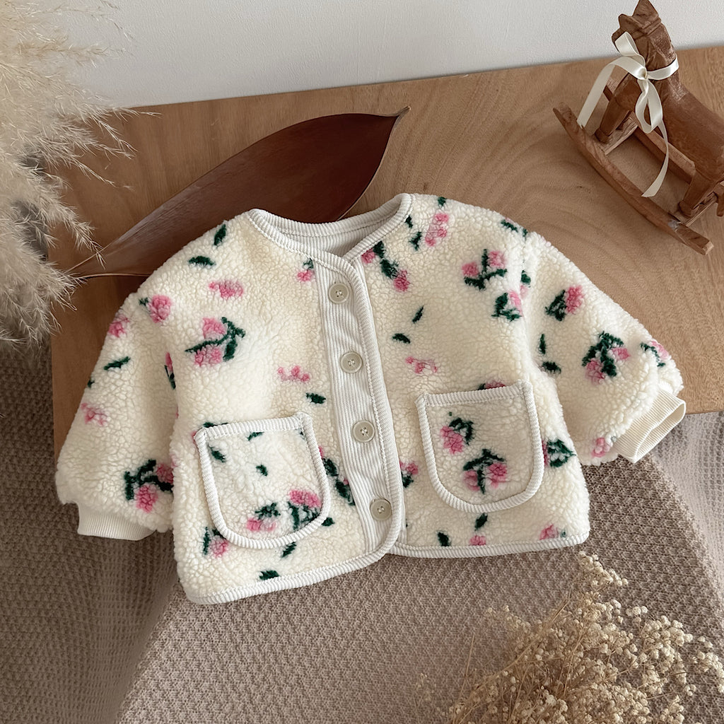 Autumn Winter Floral Fleece Jacket for Baby Girls