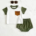Summer Casual Green & White Color Block Set for Boys