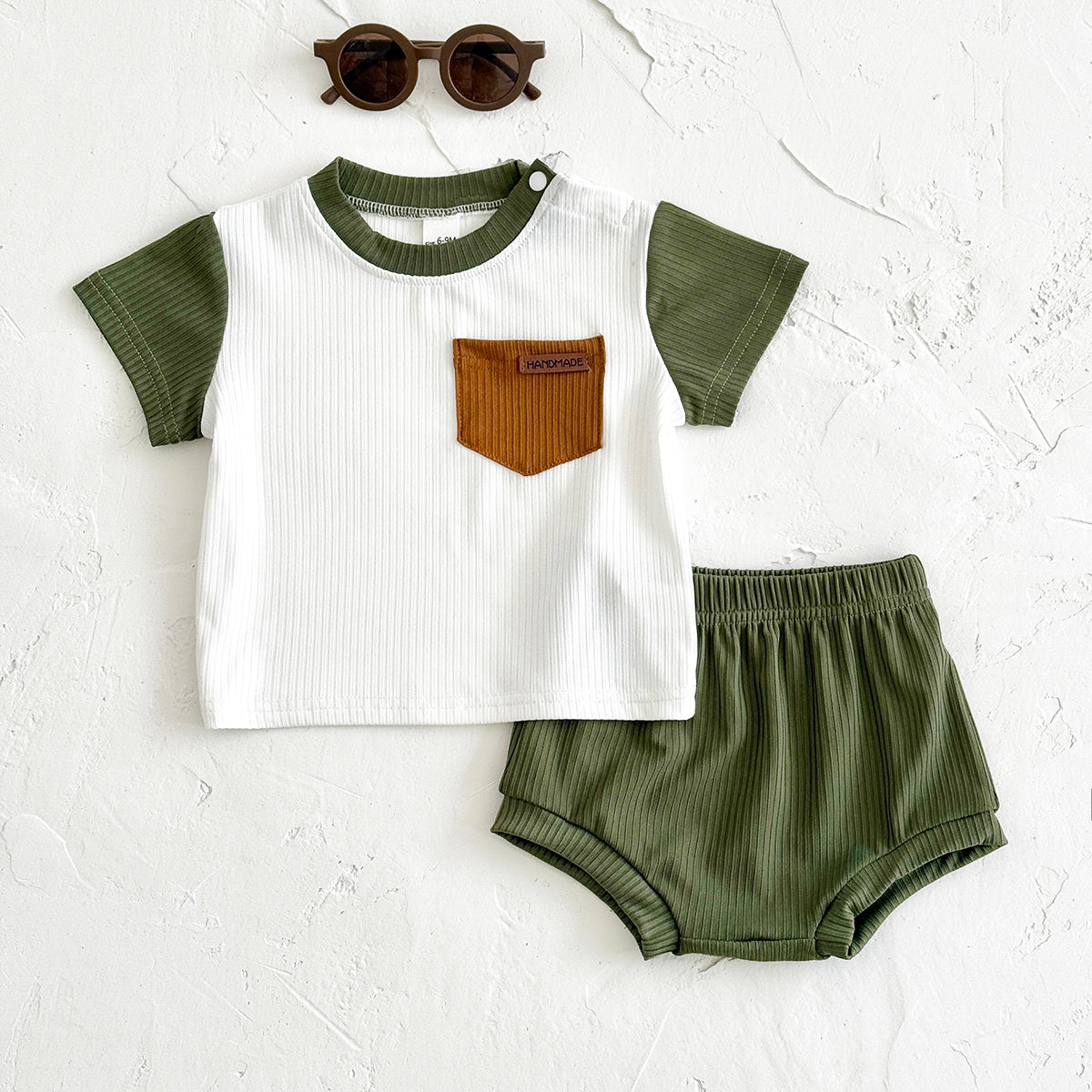 Summer Casual Green & White Color Block Set for Boys