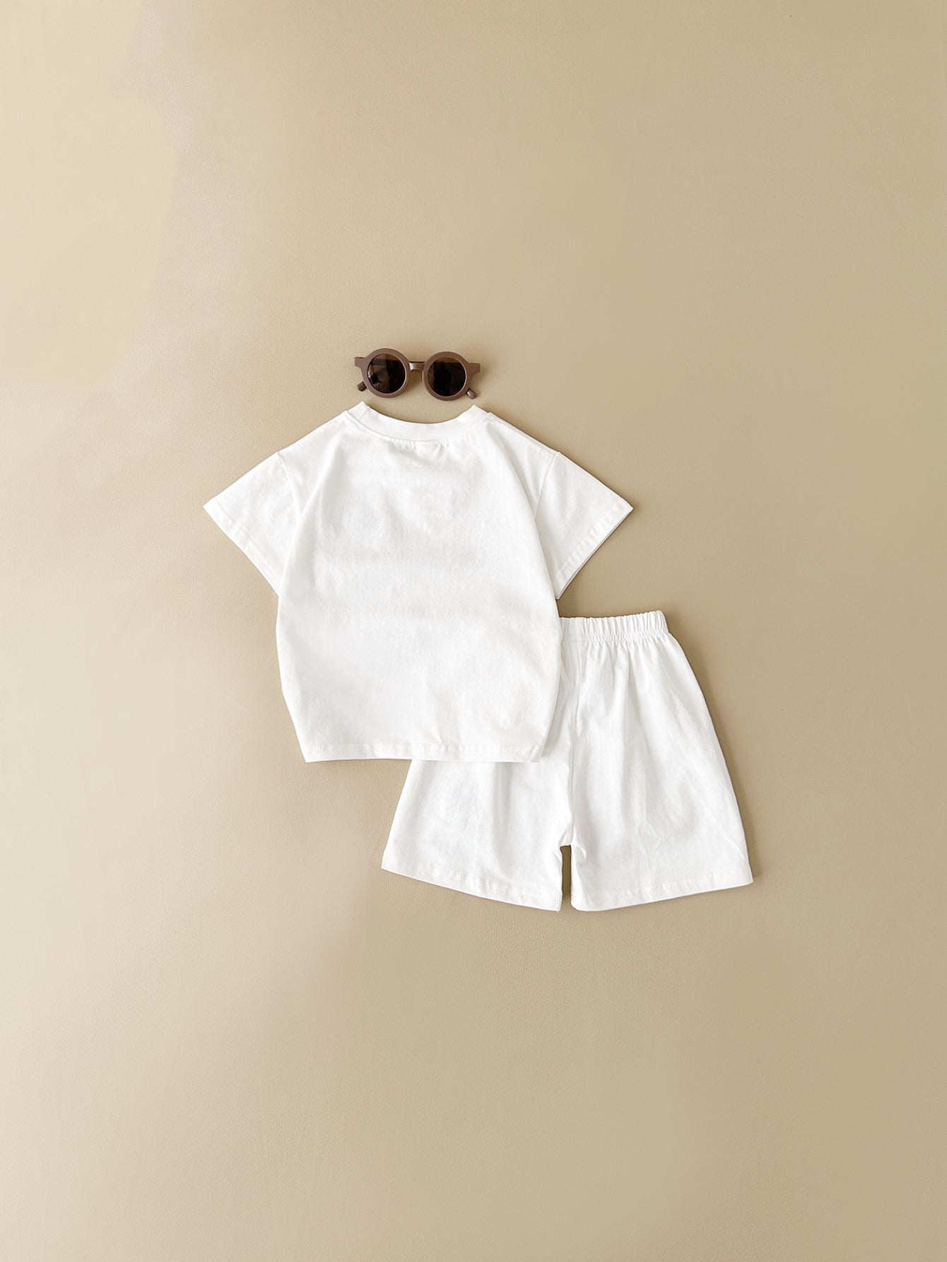 Korean Simple White Baby Summer Clothes Cotton Bear Infant Loungewear