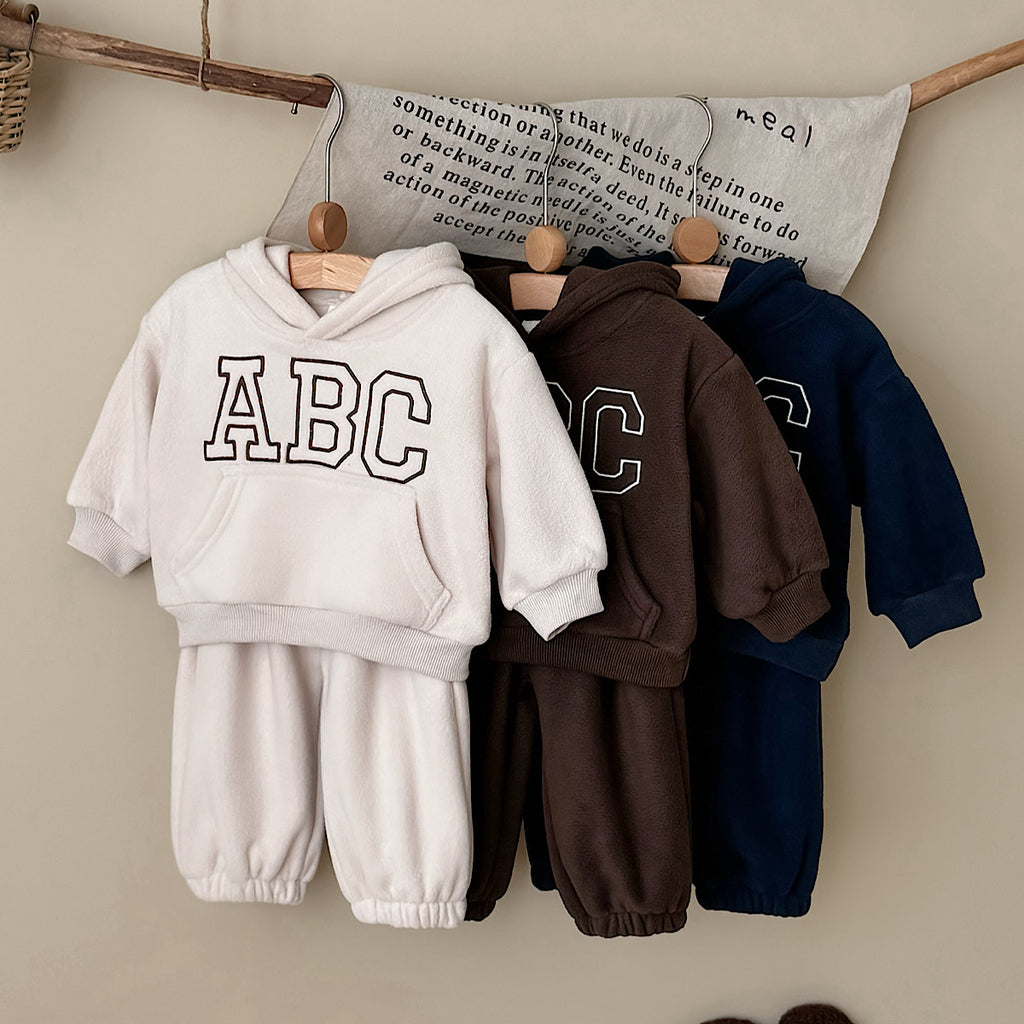 Hooded Autumn Winter Set for Baby Boys with ABC Letter Embroidery