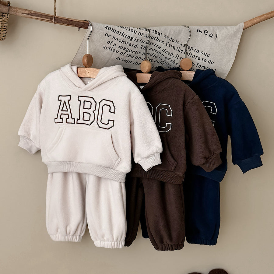 Hooded Autumn Winter Set for Baby Boys with ABC Letter Embroidery