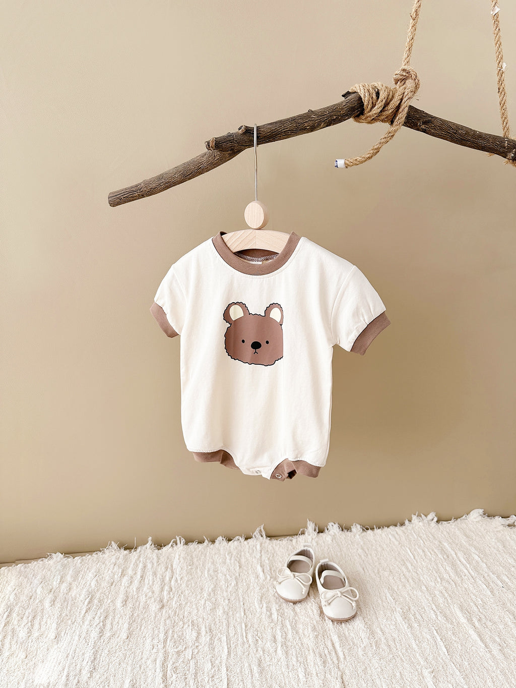 Korean Gender Neutral Bear Print Romper Cotton Breathable Newborn Outfit