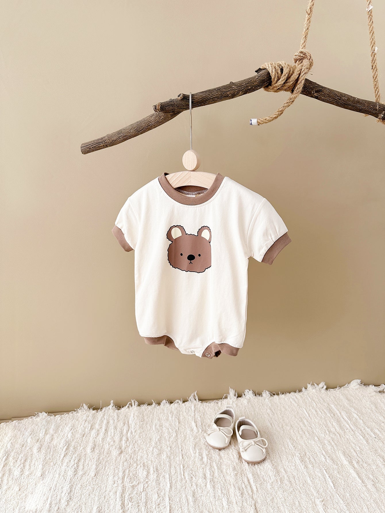 Korean Gender Neutral Bear Print Romper Cotton Breathable Newborn Outfit