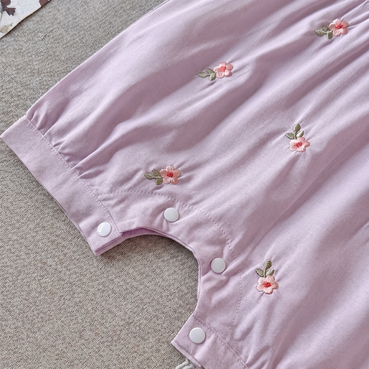 Puff Sleeve Baby Romper Floral Embroidery Peter Pan Collar Bodysuit