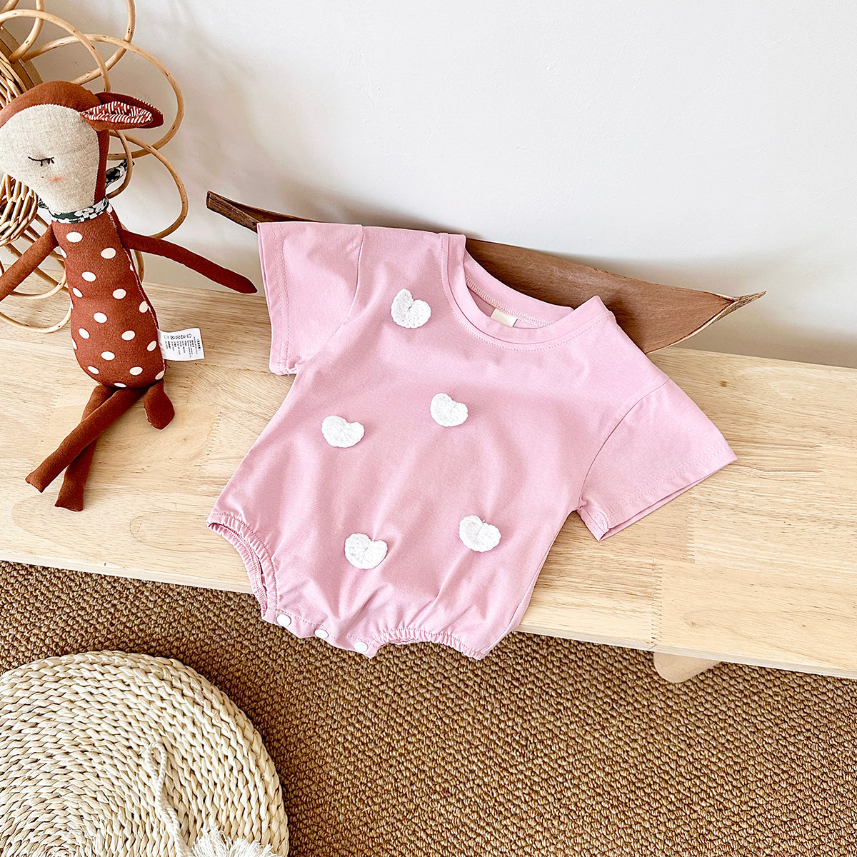 Summer 3D Cloud Flower Heart Short Sleeve Romper