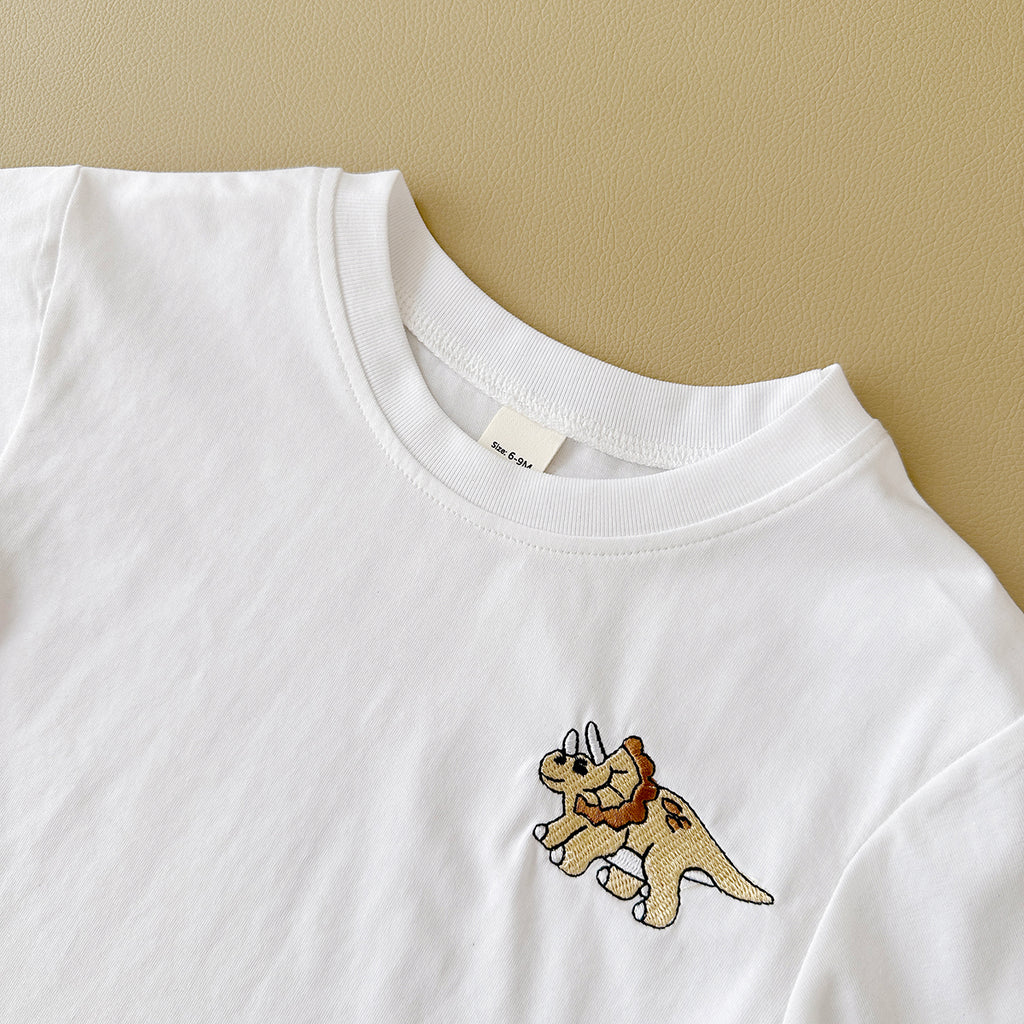 Summer Dinosaur Embroidery Short Sleeve T-shirt & Jeans