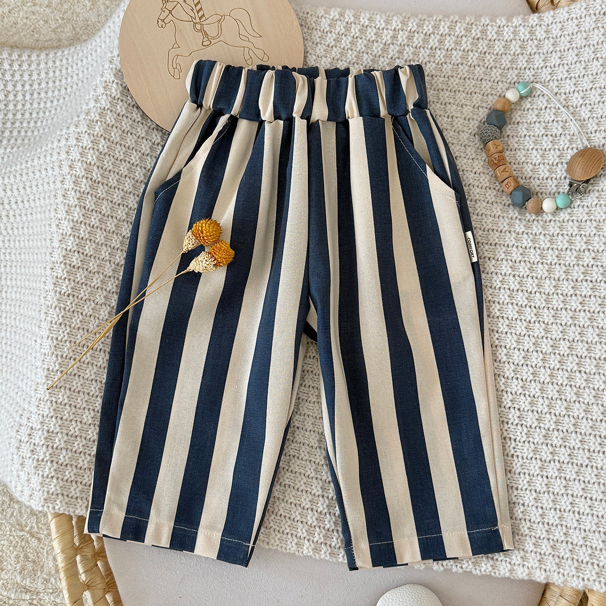 Striped Printed Casual Long Pants for Baby Boys & Girls