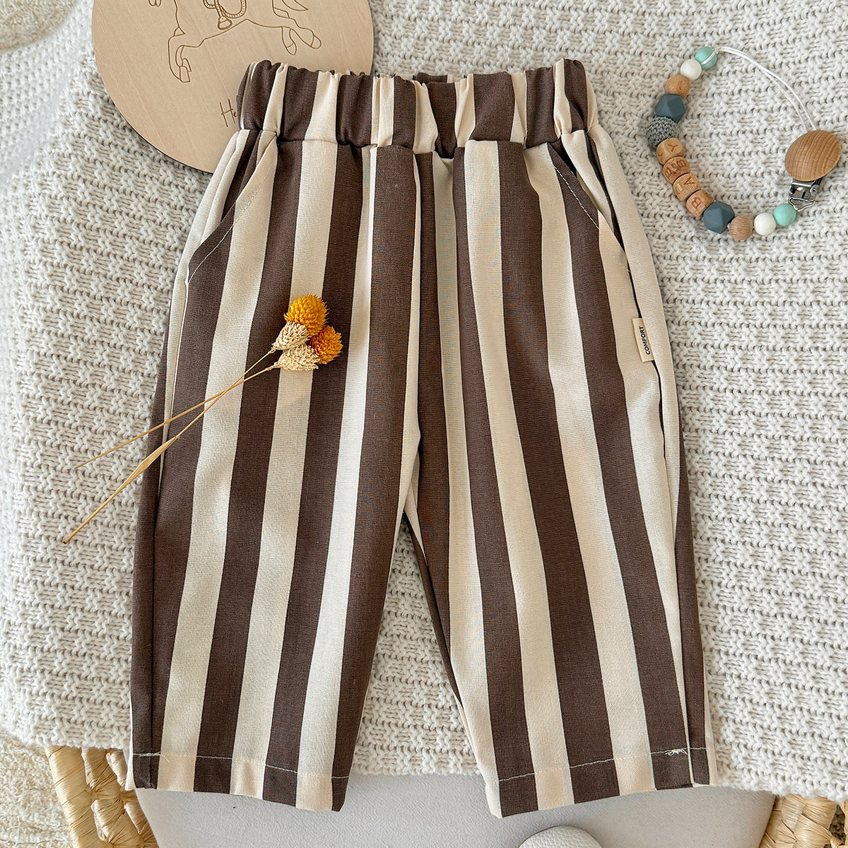 Striped Printed Casual Long Pants for Baby Boys & Girls