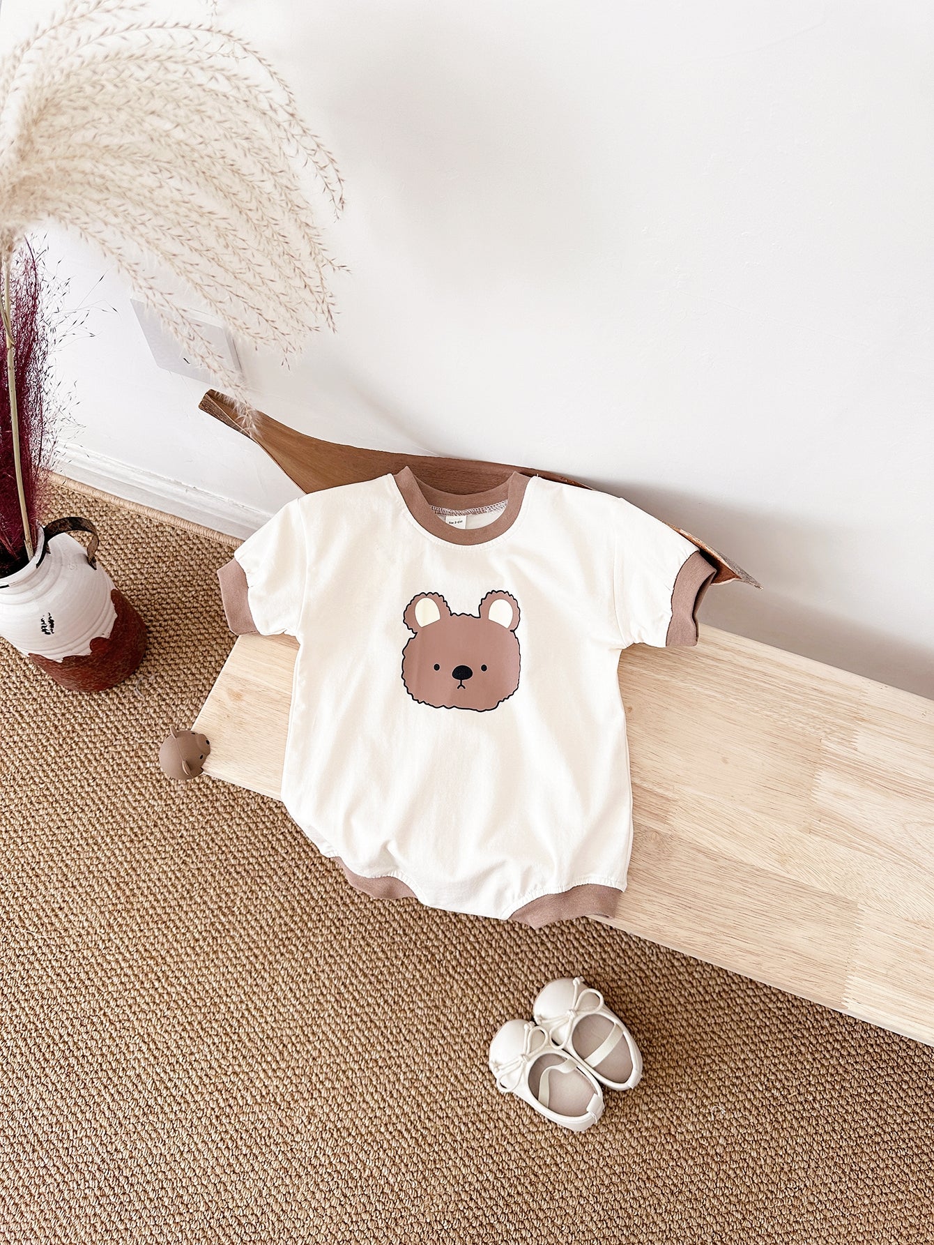 Korean Gender Neutral Bear Print Romper Cotton Breathable Newborn Outfit